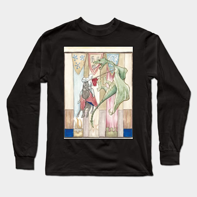 Knight and Dragon Medieval Fantasy Long Sleeve T-Shirt by Miriam Steinau